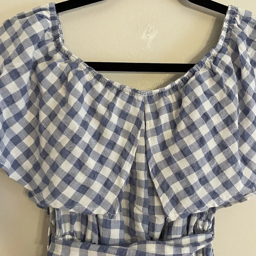 11 1 Tylho Anthropologie XXSP Gingham Ruffle Off The Shoulder Kinsey Dress NWT